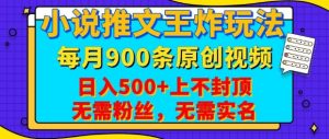 小说推文王炸玩法，一键代发，每月最多领900条原创视频，播放量收益日入5张，无需粉丝，无需实名【揭秘】-网创星球