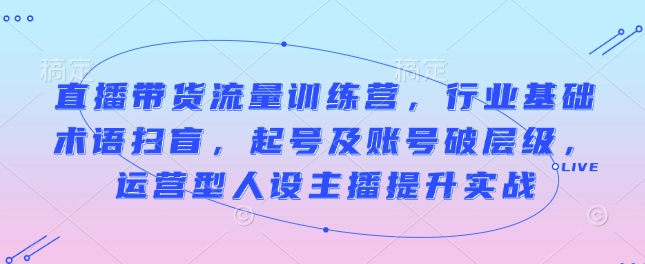 直播带货流量训练营,行业基础术语扫盲,起号及账号破层级,运营型人设主播提升实战-网创星球