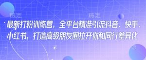 最新打粉训练营，全平台精准引流抖音、快手、小红书，打造高级朋友圈拉开你和同行差异化-网创星球