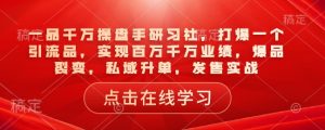 一品千万操盘手研习社，打爆一个引流品，实现百万千万业绩，爆品裂变，私域升单，发售实战-网创星球