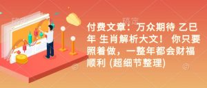 付费文章:万众期待 乙巳年 生肖解析大文! 你只要照着做,一整年都会财福顺利 (超细节整理)-网创星球