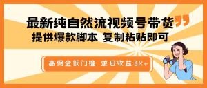 最新纯自然流视频号带货，提供爆款脚本简单 复制粘贴即可，高佣金低门槛，单日收益3K+-网创星球
