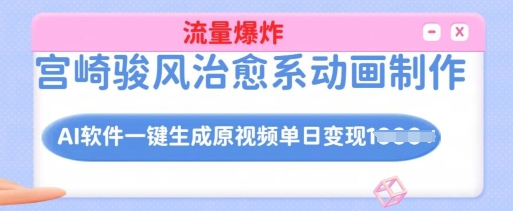 宫崎骏风治愈系动画制作,AI软件一键生成原创视频流量爆炸,单日变现多张,详细实操流程-网创星球