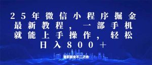 微信小程序25年掘金玩法，一部手机就能操作，稳定日入800+,适合所有人...-网创星球