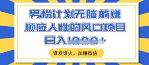 男粉计划无脑躺Z，顺应人性的风口项目，谁发谁火，加爆微信，日入多张【揭秘】-网创星球