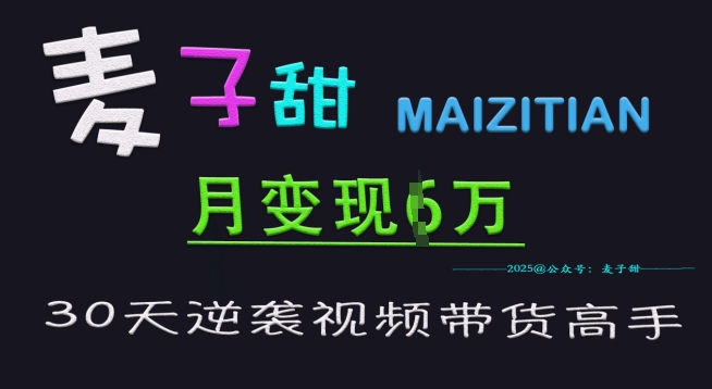 麦子甜30天逆袭视频带货高手,单月变现6W加特训营-网创星球