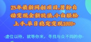 25年最新网创项目，男粉自动变现全新玩法，小白轻松上手，单日稳定变现多张【揭秘】-网创星球