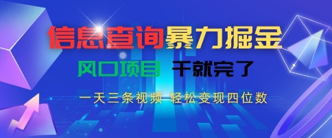 信息查询暴力掘金,一天三条视频,轻松变现四位数,风口项目干就完了【揭秘】-网创星球