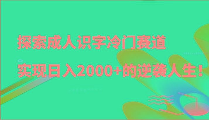 探索成人识字冷门赛道,实现日入2000+的逆袭人生!-网创星球