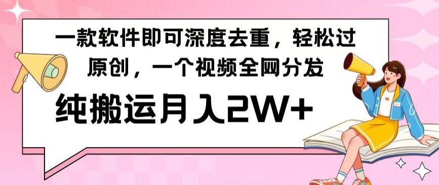一款软件深度去重,轻松过原创,一个视频全网分发,纯搬运月入2W+