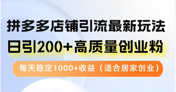拼多多店铺引流最新玩法，日引200+高质量创业粉，每天稳定1000+收益(...-网创星球