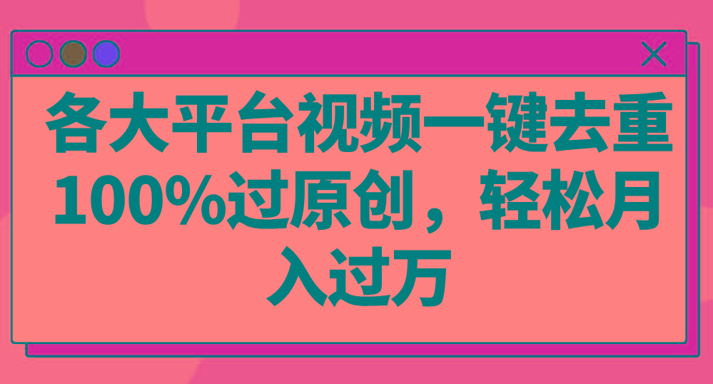 各大平台视频一键去重,100%过原创,轻松月入过万!-网创星球