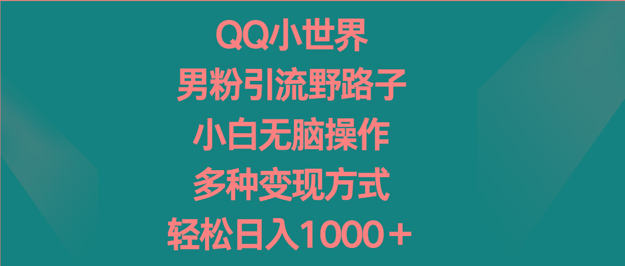 QQ小世界男粉引流野路子,小白无脑操作,多种变现方式轻松日入1000+-网创星球
