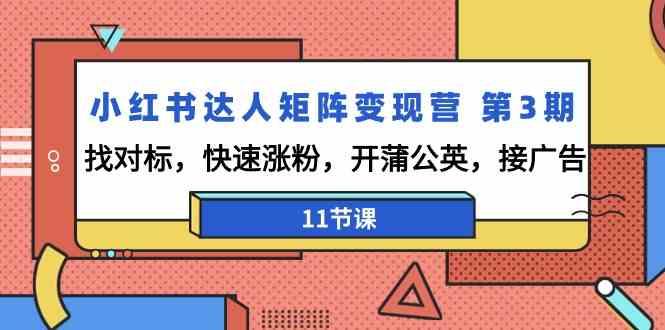 小红书达人矩阵变现营第3期，找对标，快速涨粉，开蒲公英，接广告(11节课)-网创星球