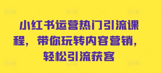 小红书运营热门引流课程，带你玩转内容营销，轻松引流获客-网创星球